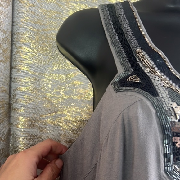 Banana Republic Gray Silk Sequined Beaded Deco 1920's Flapper Style Dress Size 8 - Picture 8 of 17